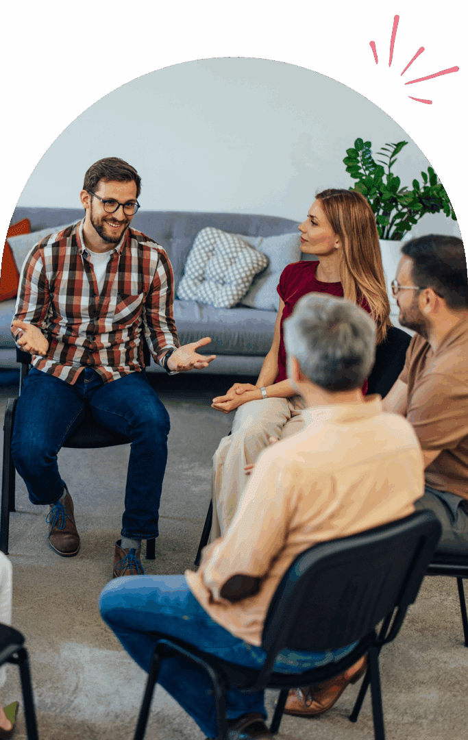 Group discussion in a casual setting.