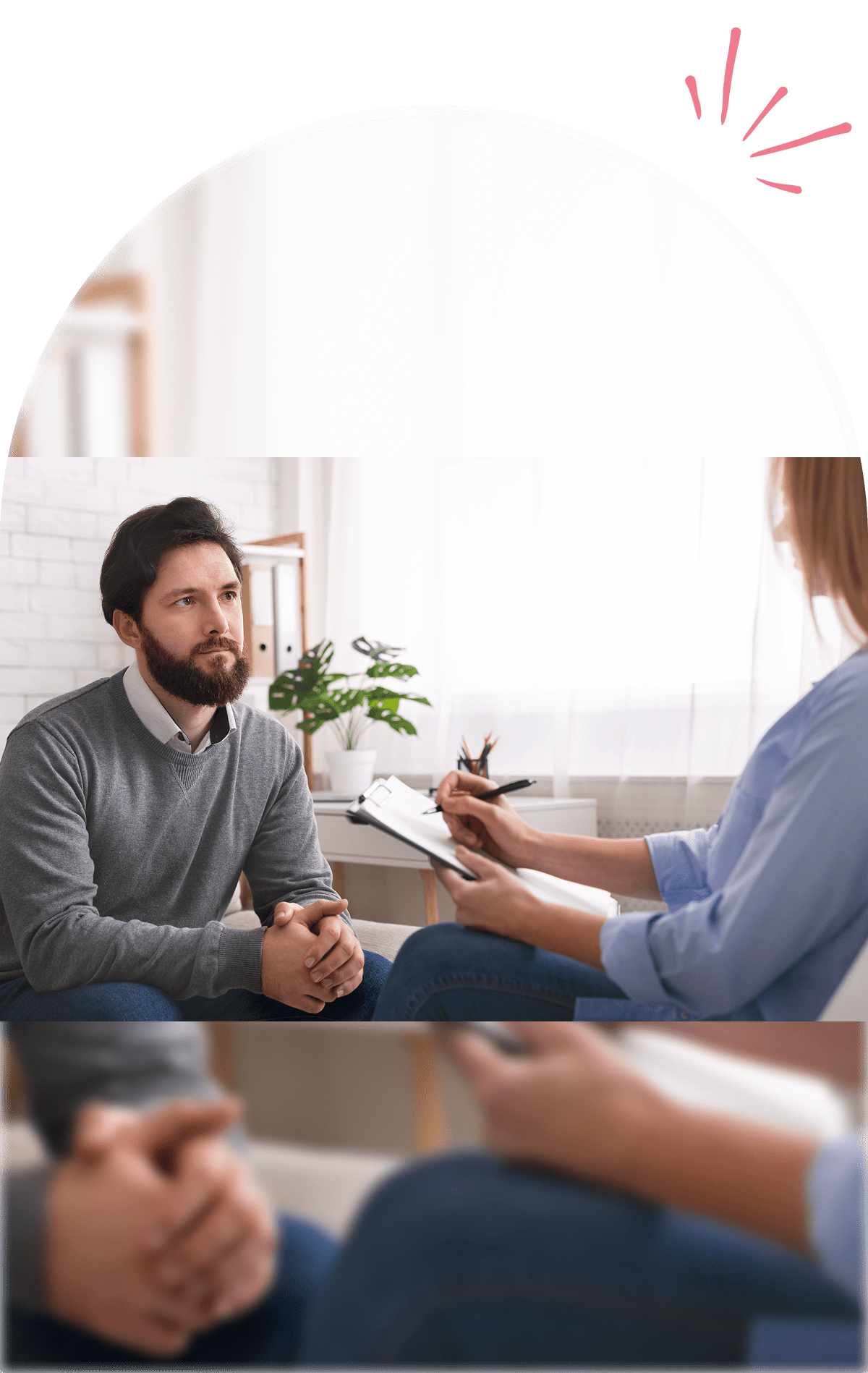 10 A man attentively listens during a counseling session.